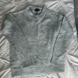 Quince Light Gray Baby Alpaca Wool Diamond Stitch Crew Neck Sweater